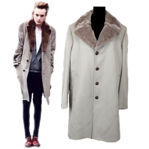 London Fog Other - *SOLD*London Fog Prisyine Vtg Mens 42L Faux Fur Collar Beige Over Coat
